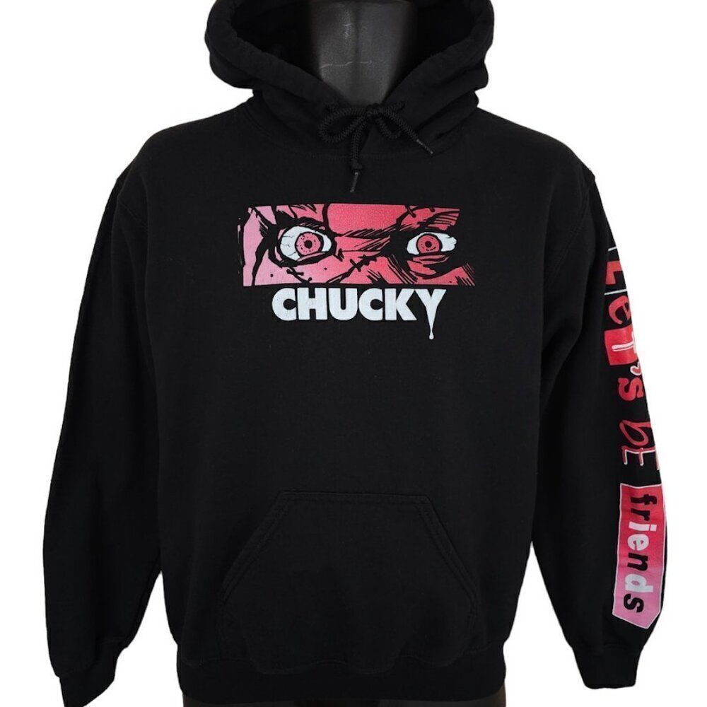 Chucky Childs Play Sweatshirt Hoodie Mens Size Small Black Lets Be Friends - Picture 2 of 8